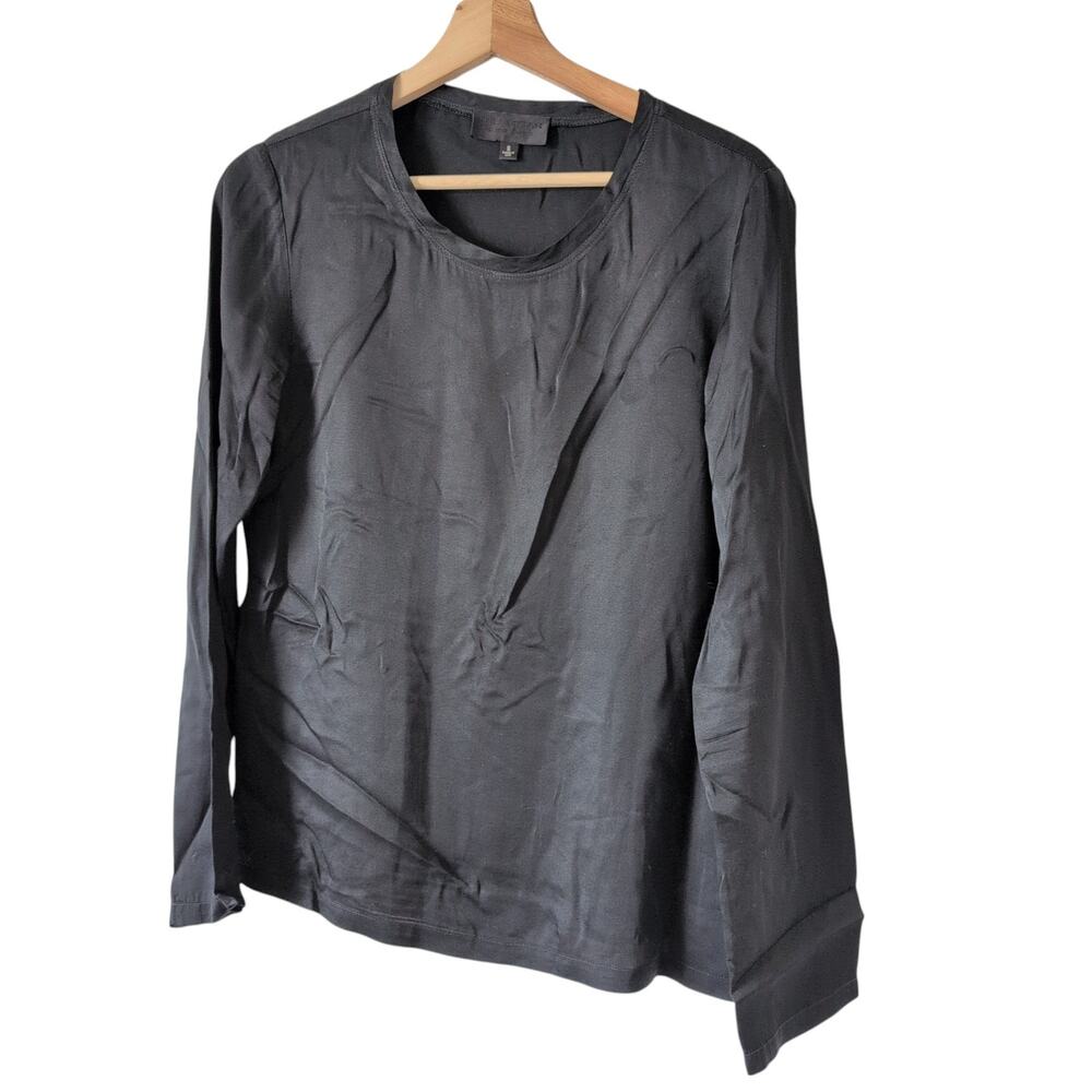 Nili Lotan Black Long Sleeve Silky Rayon Top - Size Small - Minimalist Timeless - Picture 3 of 7
